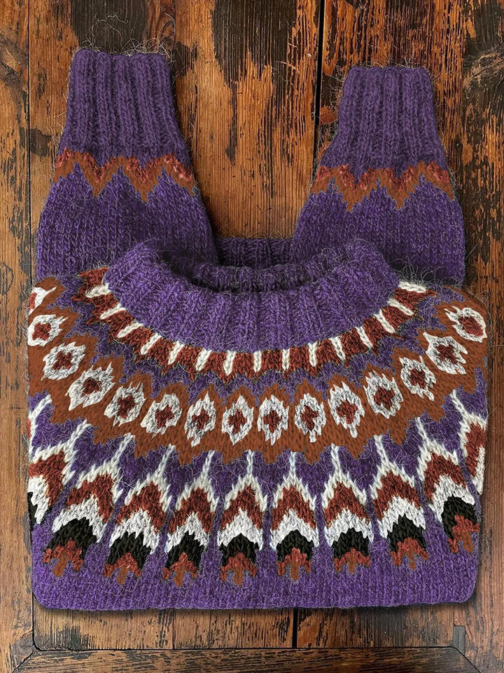 Retro Knitted Women's Sweater - Eloise-Purple-XS-The Livary