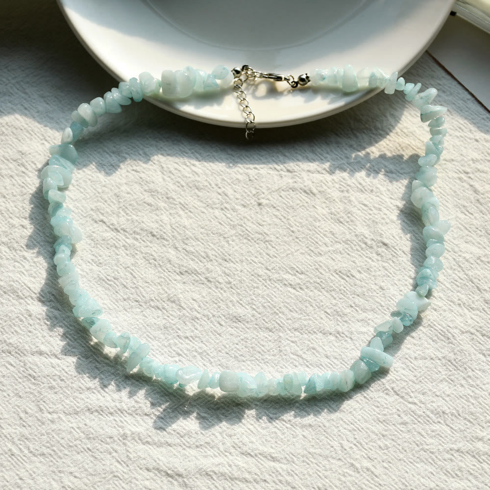 Stylishly Shaped Polished Crystal Necklace - Lina-Aquamarine-The Livary