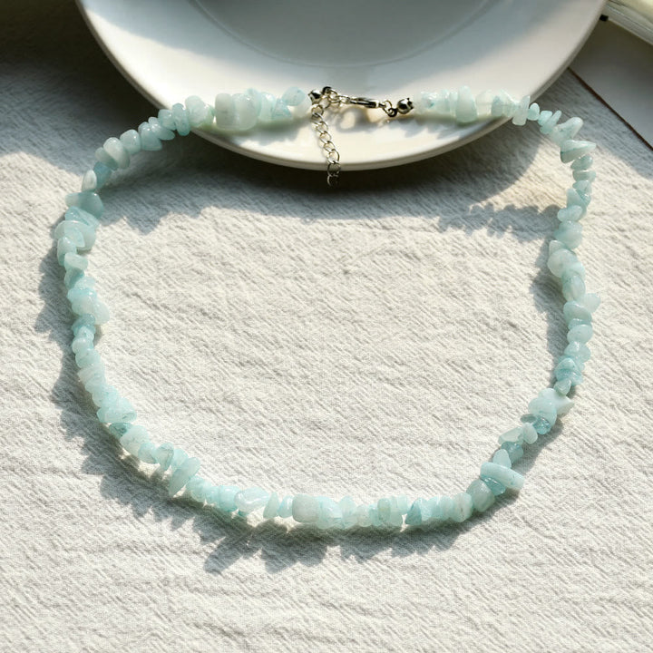 Stylishly Shaped Polished Crystal Necklace - Lina-Aquamarine-The Livary