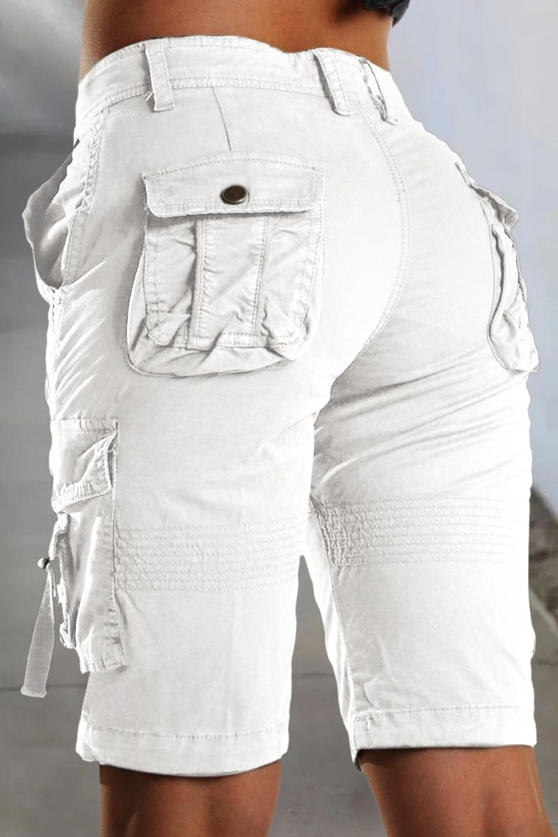 Ladies' Cargo Shorts with Pockets and Comfortable Fit for Summer - Malea-White-XS-The Livary