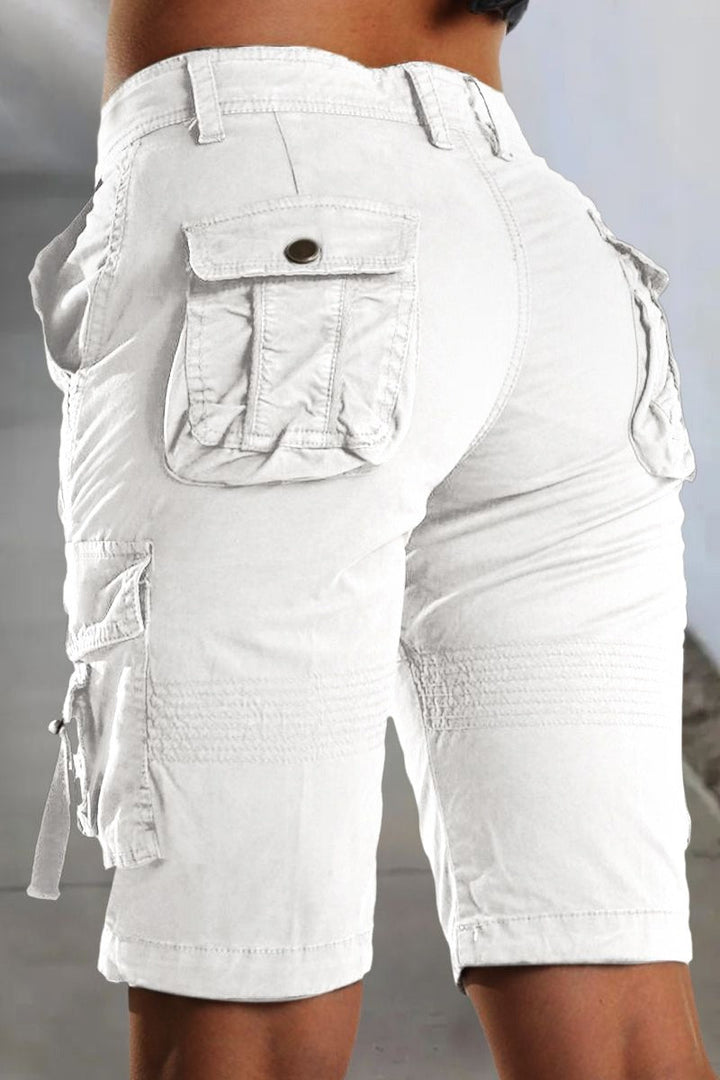 Ladies' Cargo Shorts with Pockets and Comfortable Fit for Summer - Malea-White-XS-The Livary