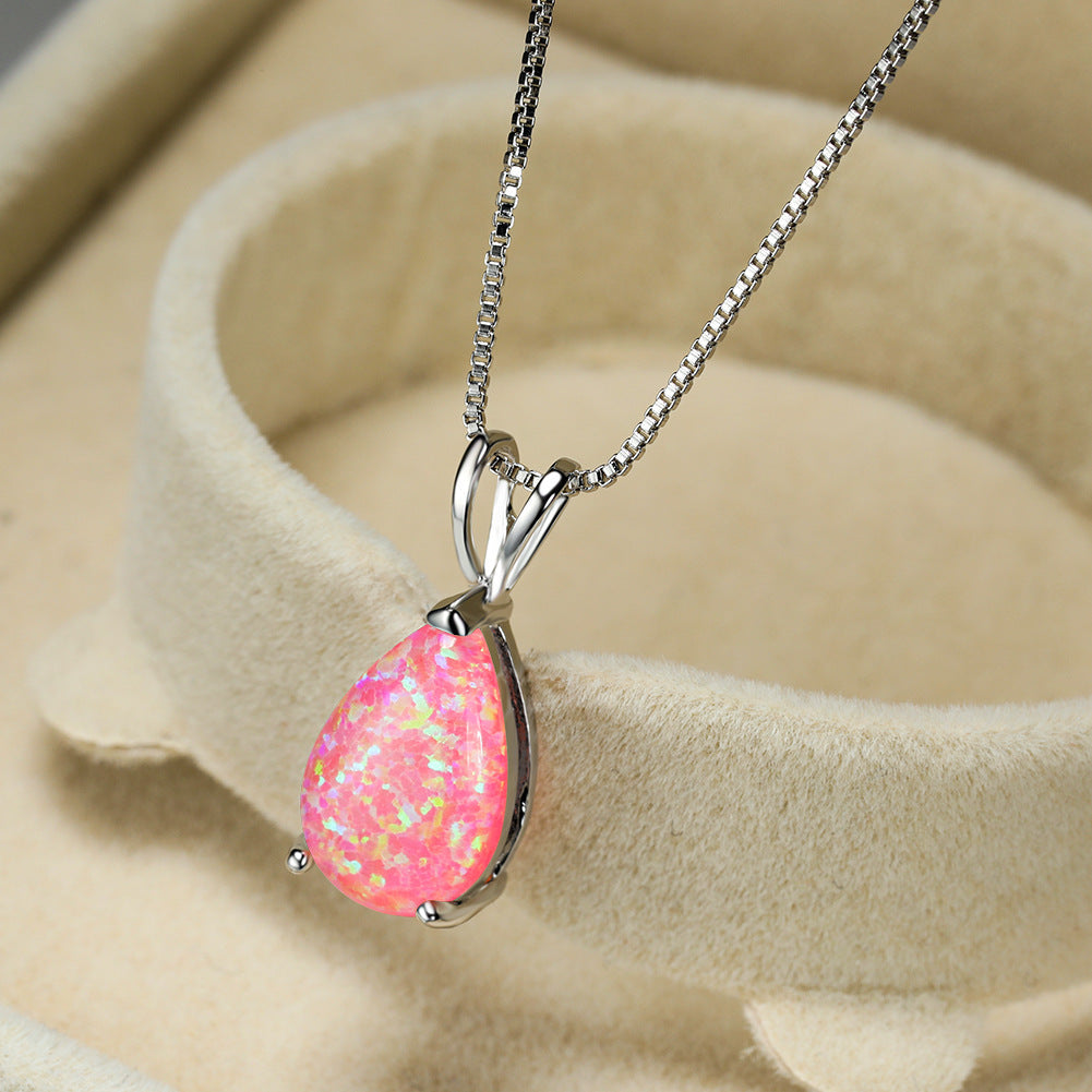 AA OUT OF STOCK Minimalist Drop Opal Pendant Necklace - Selina-Pink Opal-Silver-The Livary
