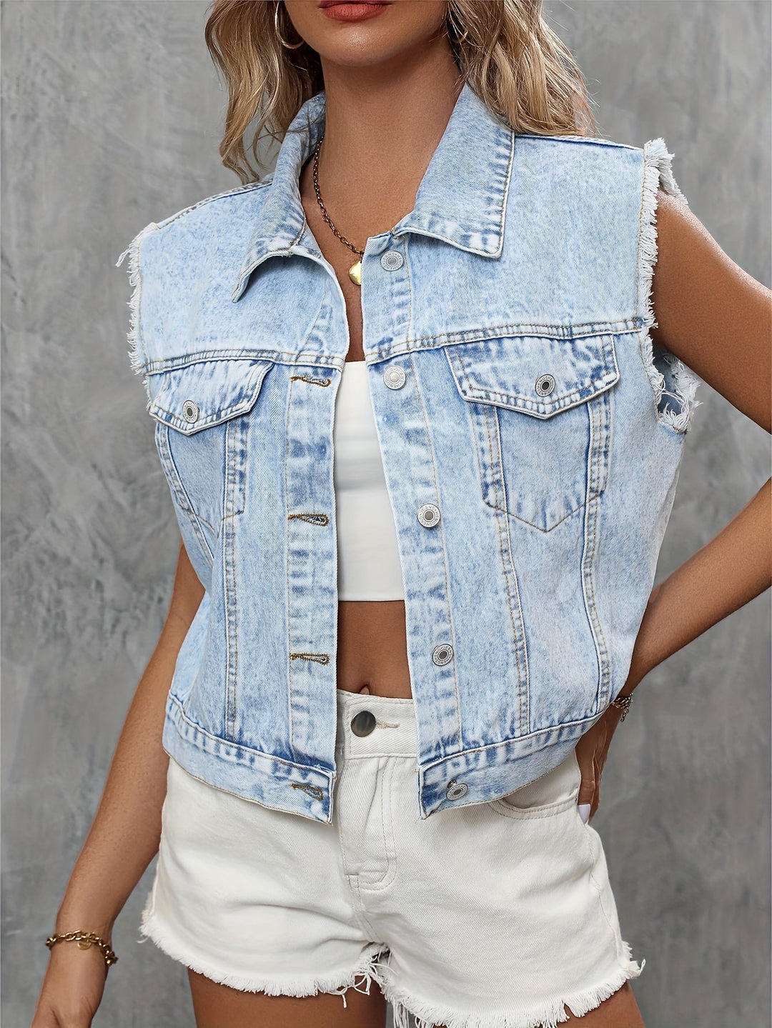 Trendy Sleeveless Denim Vest - Mila-Light blue-XS-The Livary