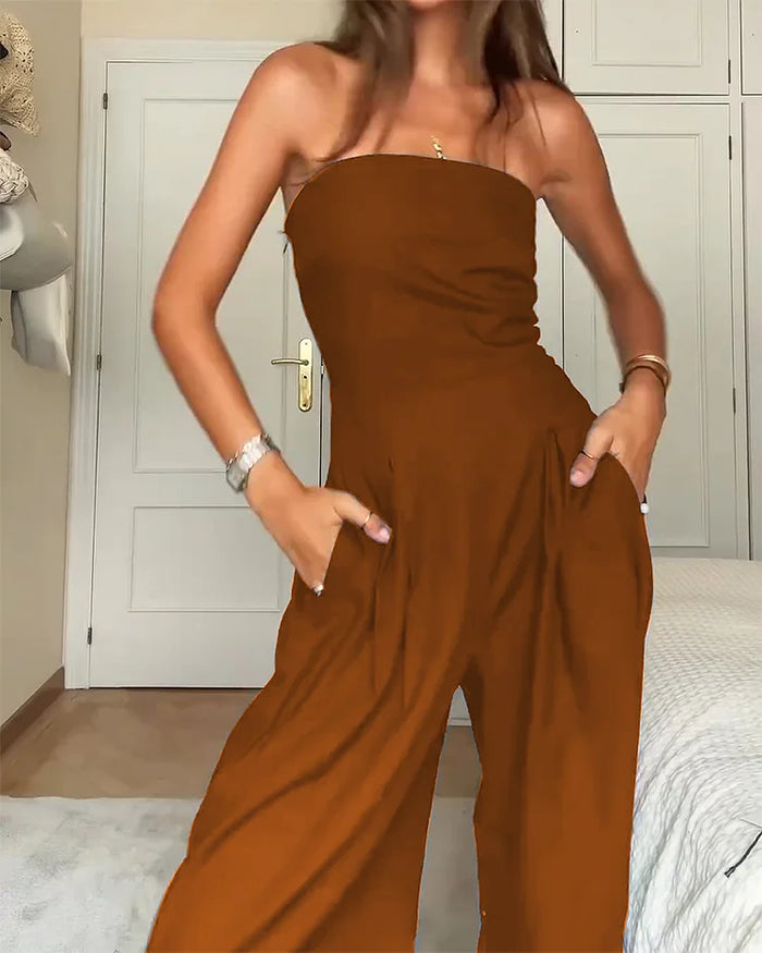 Strapless & Stylish Women's Jumpsuit for Every Occasion – Elina-Brown-XS-The Livary