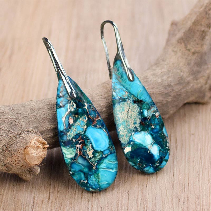 Droplet-shaped Emperor Stone Earrings - Amara-Purple-The Livary