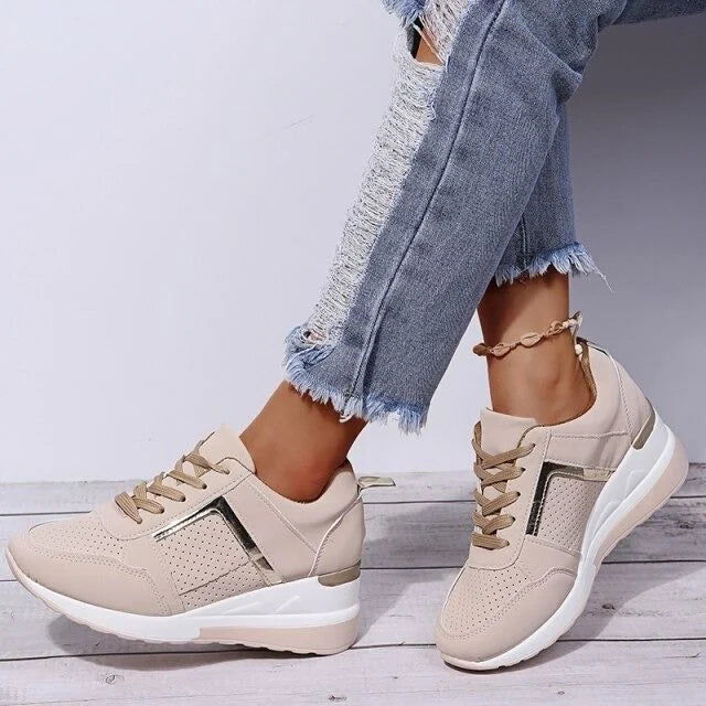 Orthopaedic women's sneakers with cushioning & arch support – Valora-Beige-3-The Livary