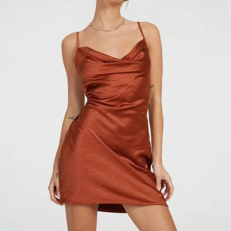 Airy summer strap dress with satin lacing & ruffled collar – Joline | Buy 1, get 1 free-Orange-S-The Livary