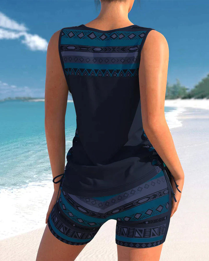 Trendy swimwear with V-neck and geometric pattern – Tankini set Madonna-Gray-S-The Livary