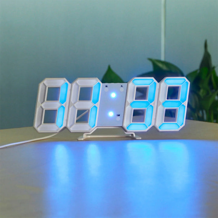 3D LED Wall Clock with Dimmable Lighting – Timora-Light blue-The Livary