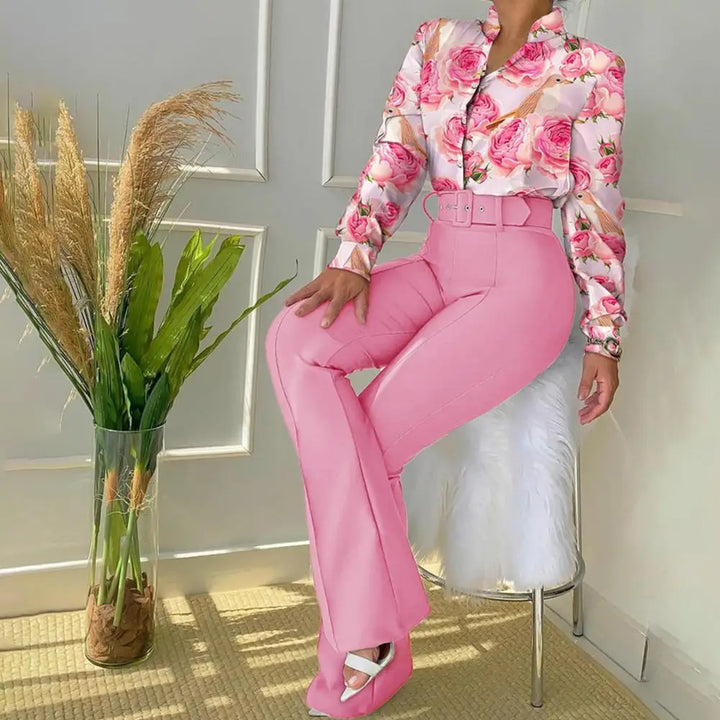 Two-Piece Set with Trousers and Blouse - Livia-Pink-XS-The Livary