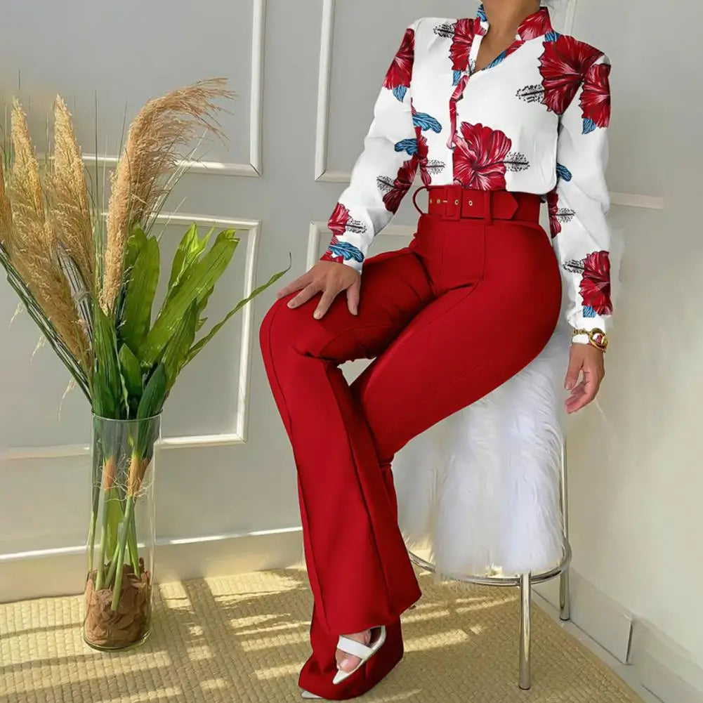 Two-Piece Set with Trousers and Blouse - Livia-Red-XS-The Livary