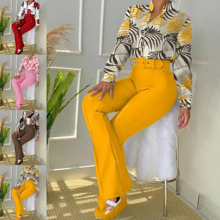 Two-Piece Set with Trousers and Blouse - Livia-Red-XS-The Livary