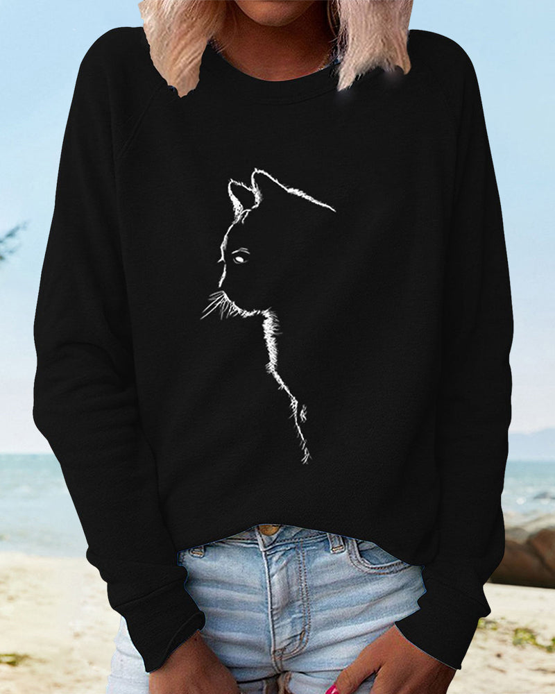 Sweatshirt with Cat Print - Paws-Black-S-The Livary