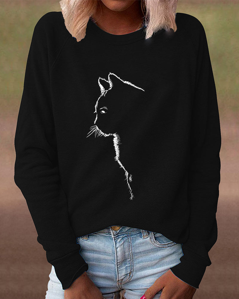 Sweatshirt with Cat Print - Paws-Black-S-The Livary