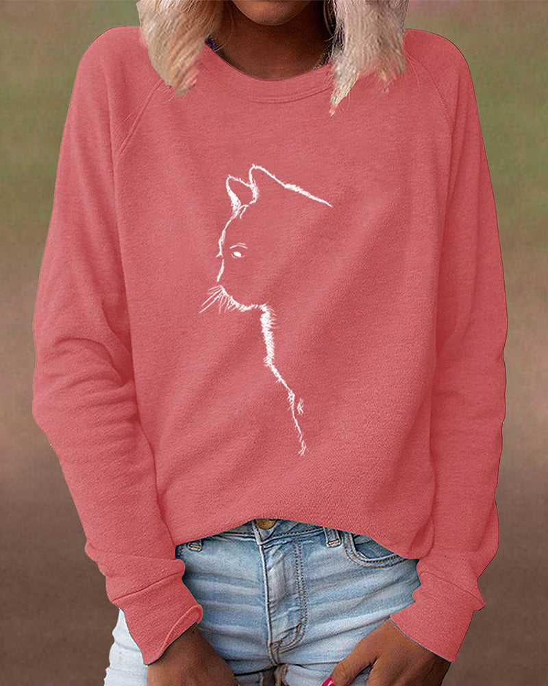 Sweatshirt with Cat Print - Paws-Black-S-The Livary