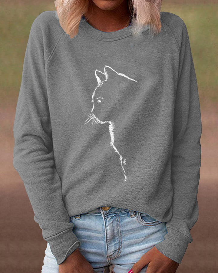 Sweatshirt with Cat Print - Paws-Black-S-The Livary