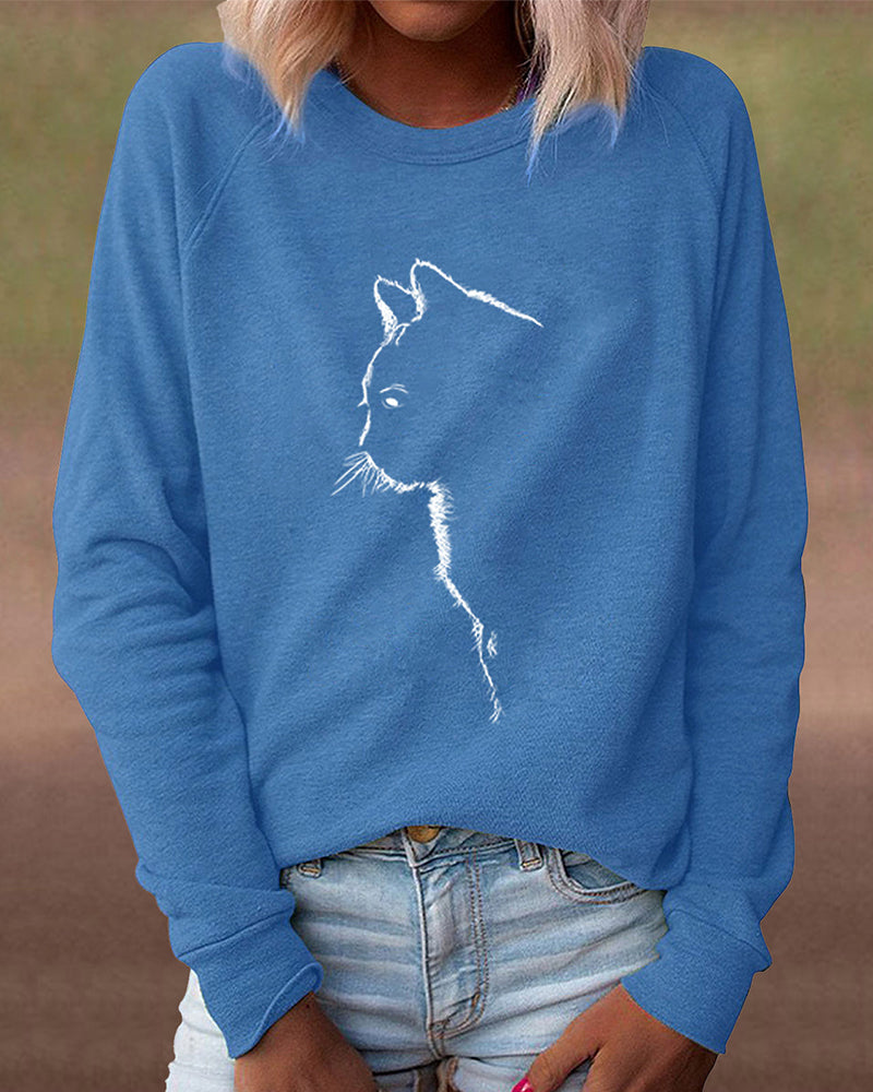 Sweatshirt with Cat Print - Paws-Black-S-The Livary