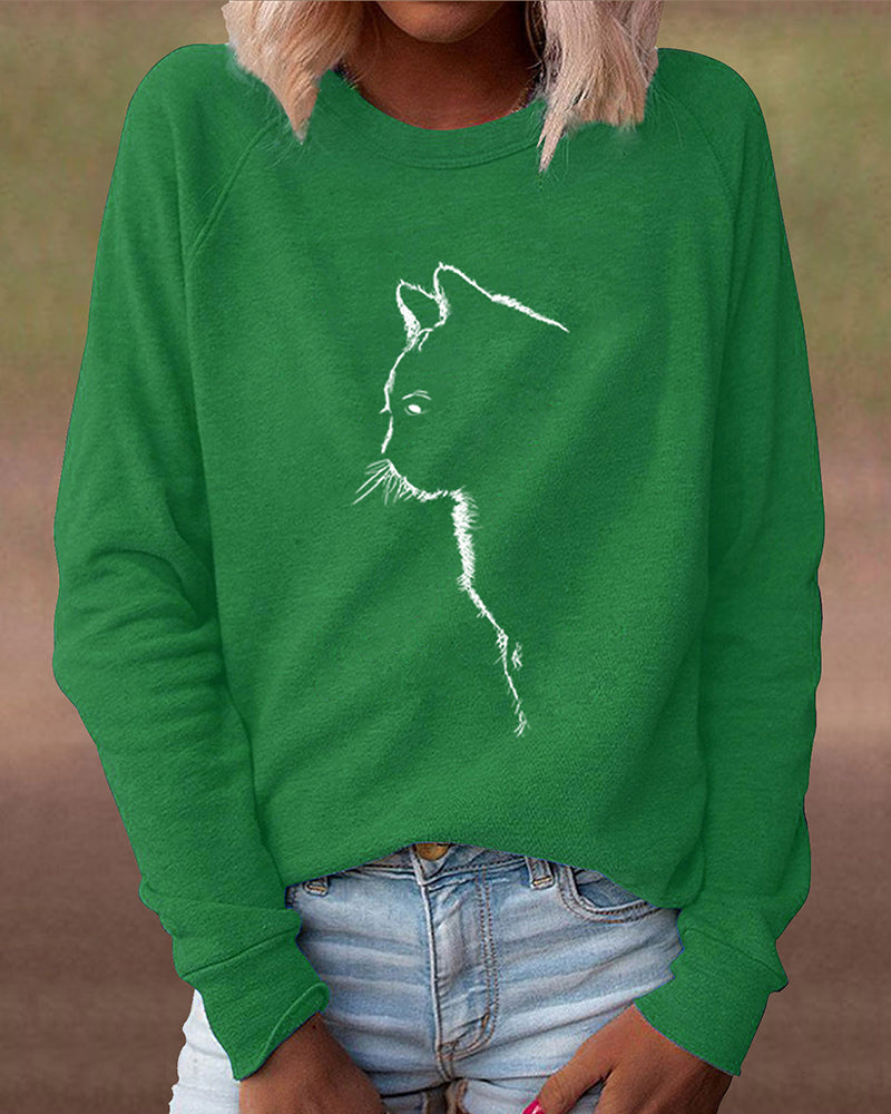 Sweatshirt with Cat Print - Paws-Black-S-The Livary