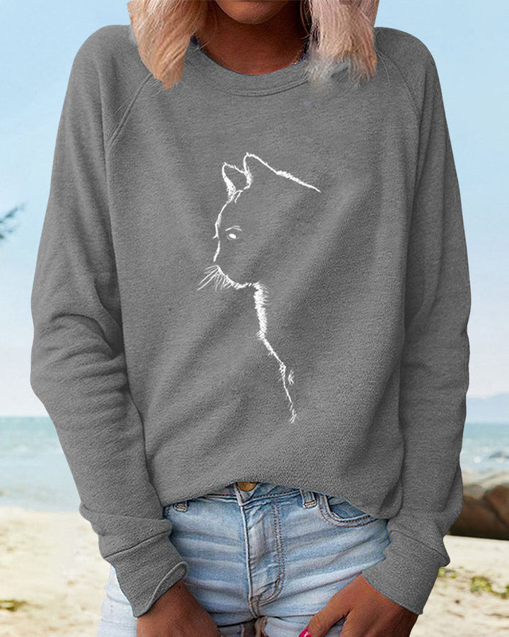 Sweatshirt with Cat Print - Paws-Grey-S-The Livary