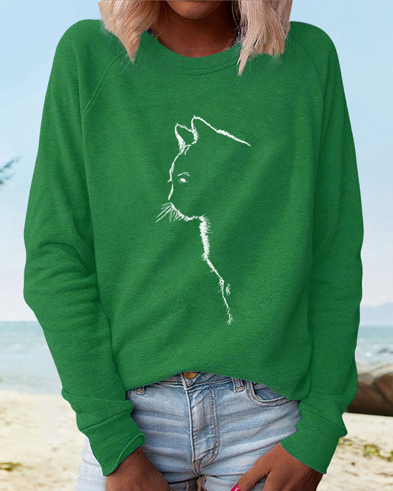 Sweatshirt with Cat Print - Paws-Green-S-The Livary