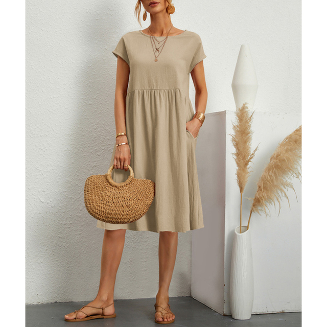 A-Line Jersey Midi Dress - Elise-Khaki-S-The Livary