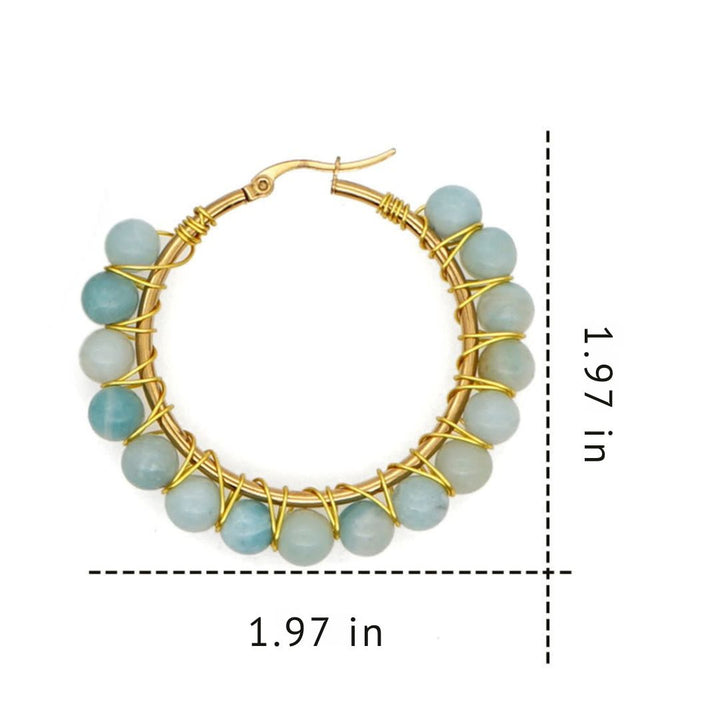 Boho Natural Crystals Large Hoop Earrings - Sanne-Amazonite-The Livary