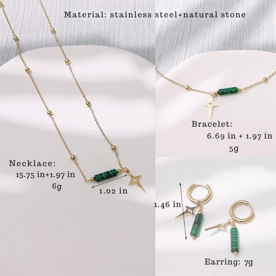 Natural Malachite Star Pendant Earrings, Necklace and Bracelet - Maria-Necklace-The Livary