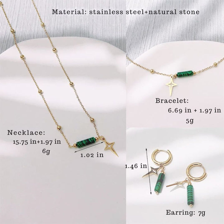 Natural Malachite Star Pendant Earrings, Necklace and Bracelet - Maria-Necklace-The Livary