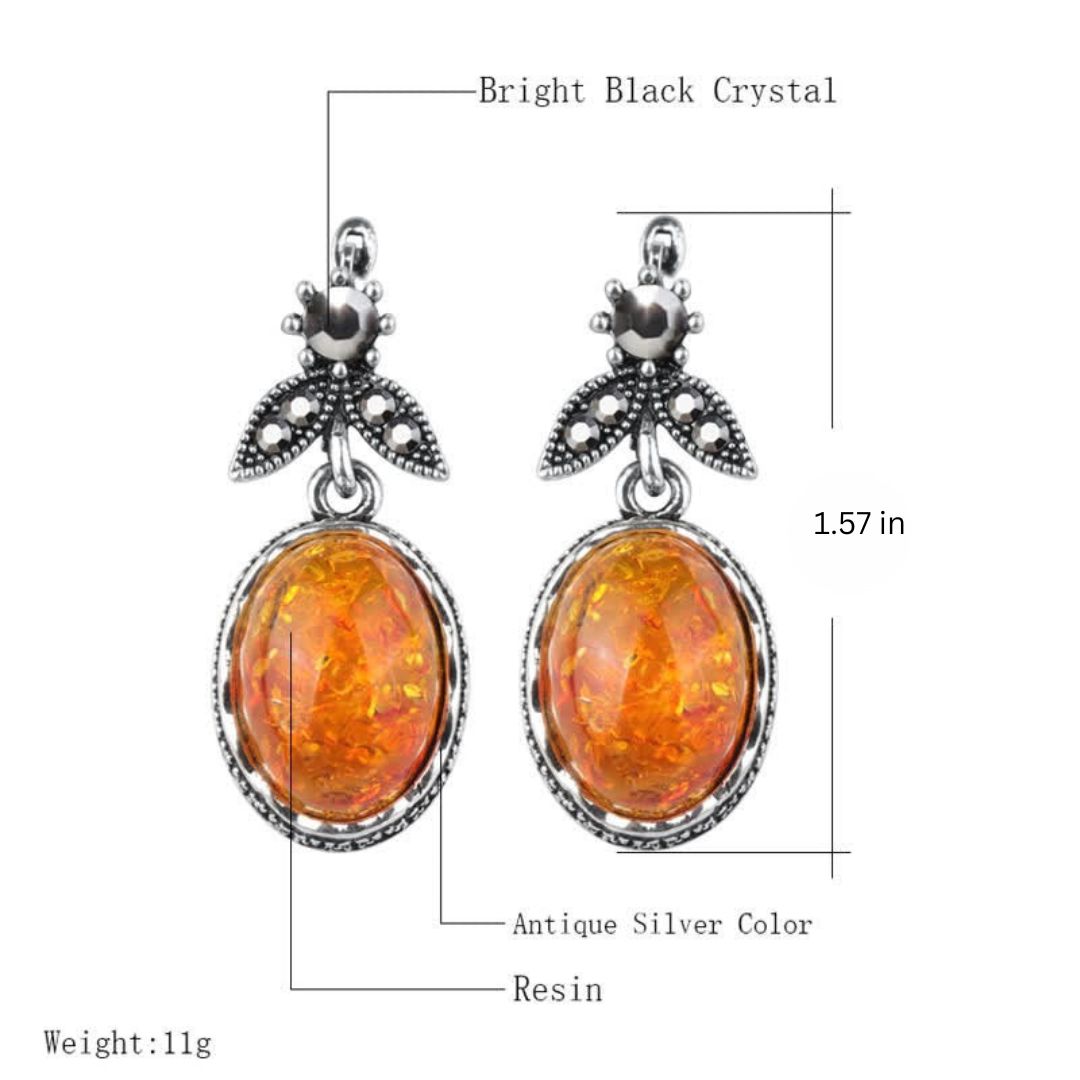 Retro Flower Earrings with Amber - Nora-The Livary