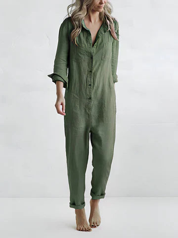 Casual women's jumpsuit with button placket – Amira-Green-S-The Livary
