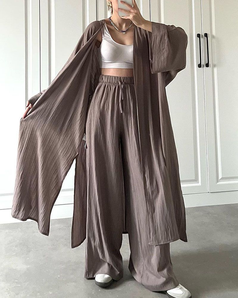 Casual two-piece set for women with vest and trousers – Thalia-Khaki-S-The Livary