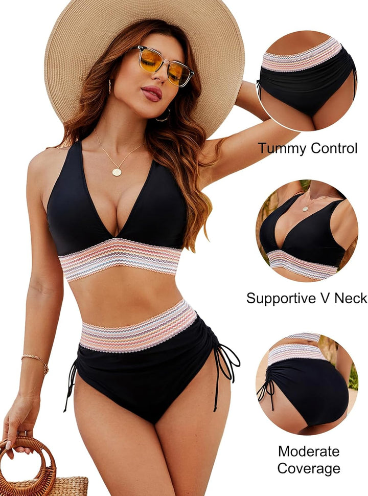 Shaping bikini set with high-waisted briefs & push-up top – Selina | Buy 1, get 1 free-Black-S-The Livary
