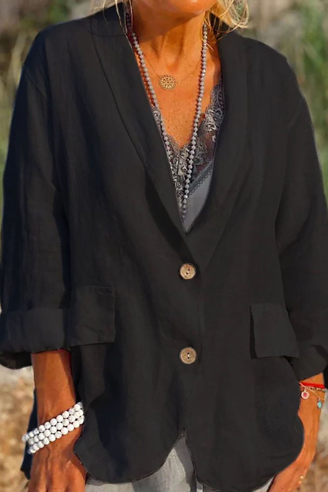 Light linen blazer for women with buttons – Clara-Black-S-The Livary