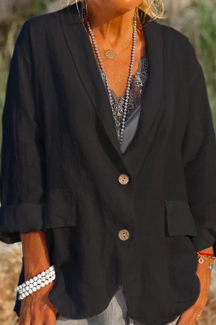 Light linen blazer for women with buttons – Clara-Black-S-The Livary