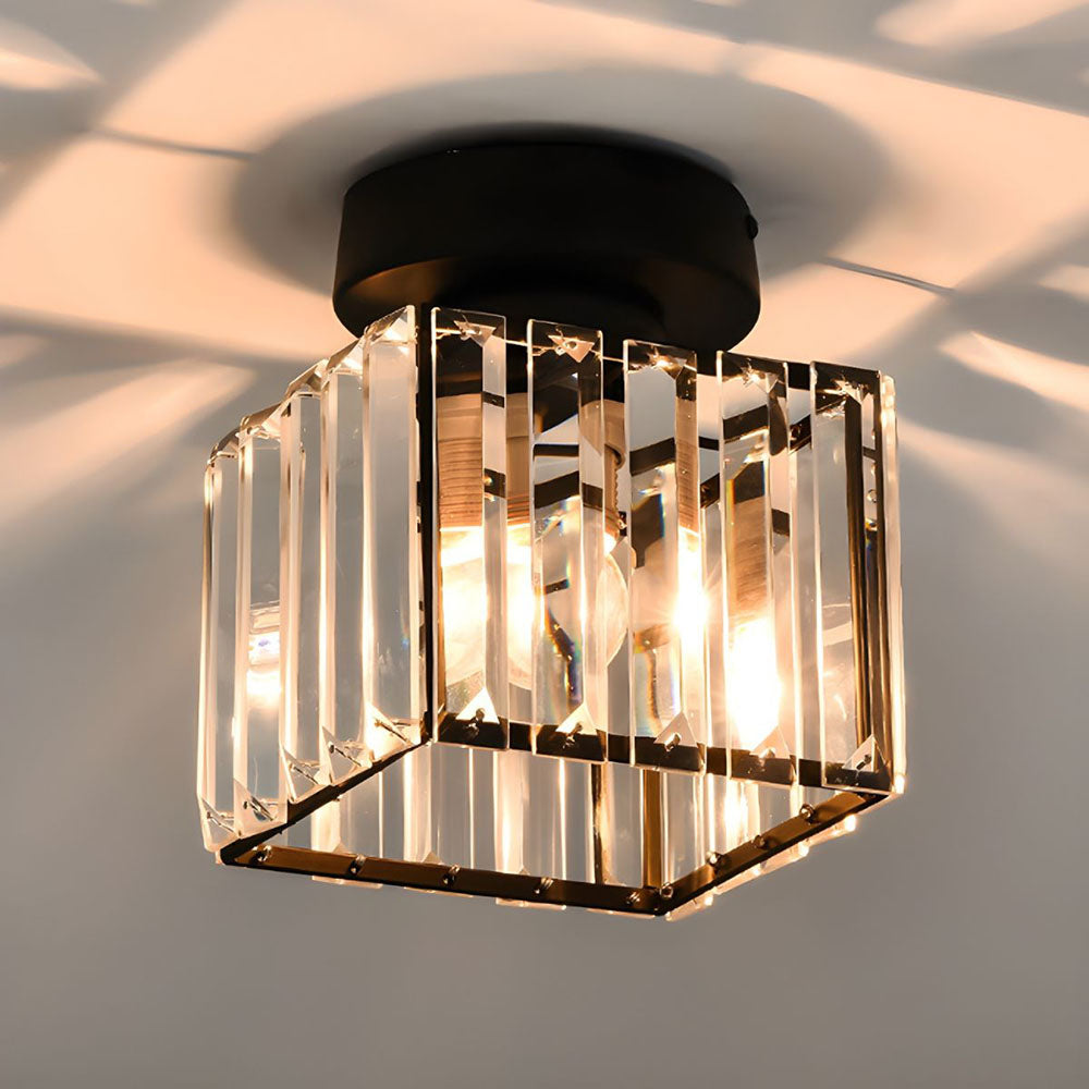 Modern Crystal Ceiling Light - CrystalGlow-Black-Square-The Livary