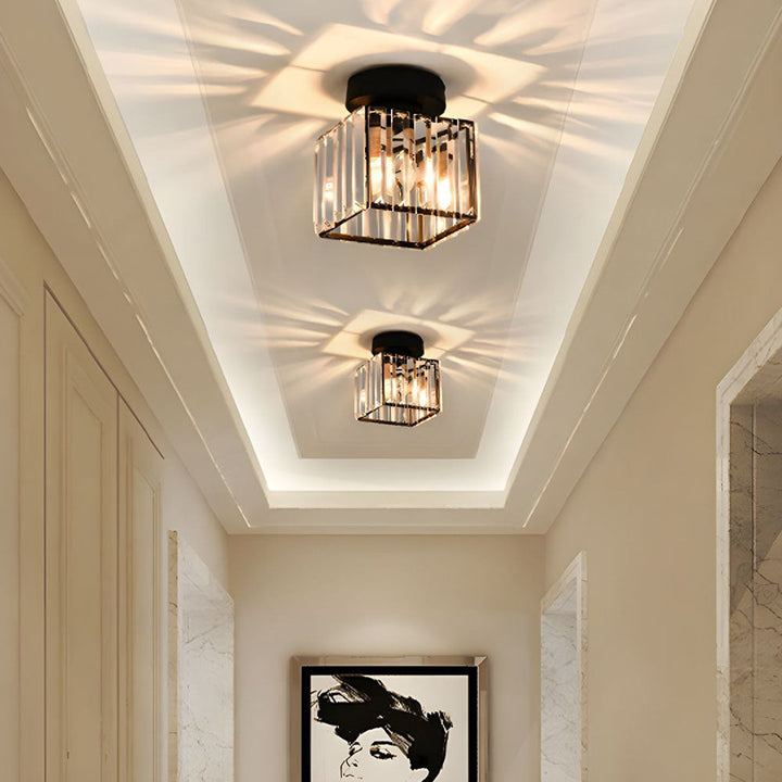 Modern Crystal Ceiling Light - CrystalGlow-Black-Square-The Livary