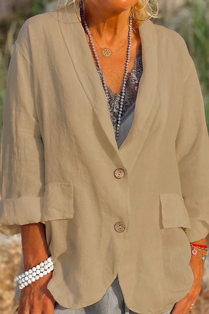 Light linen blazer for women with buttons – Clara-Khaki-S-The Livary