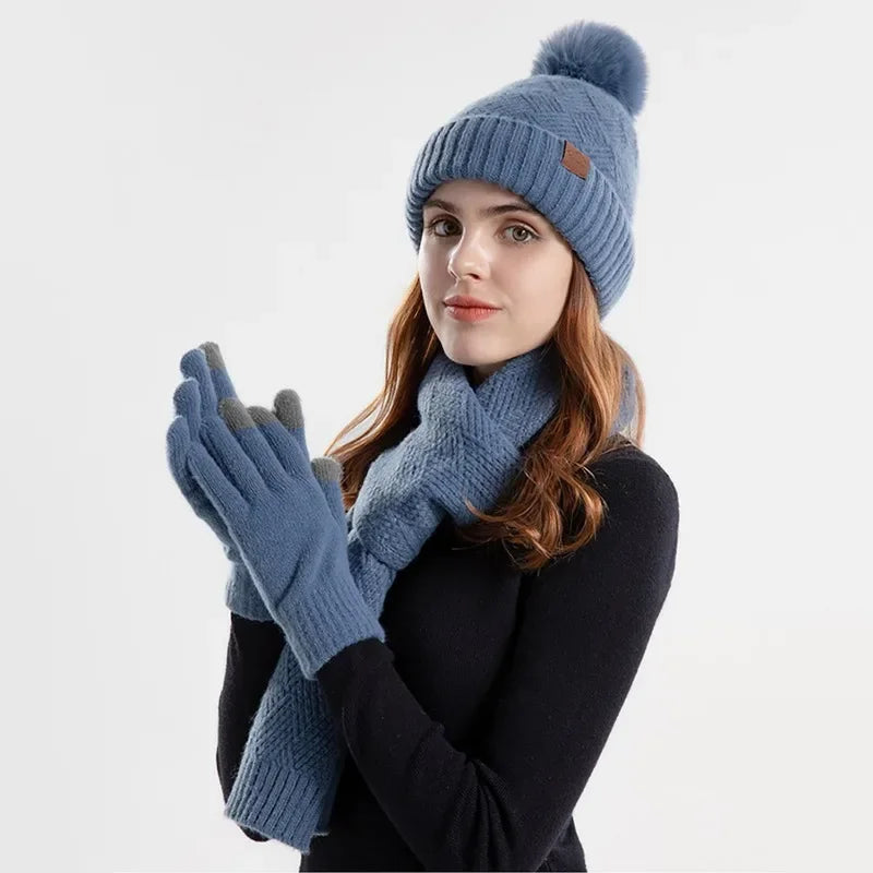 Trendy Ladies Winter Beanie Set - Lara-Blue-The Livary