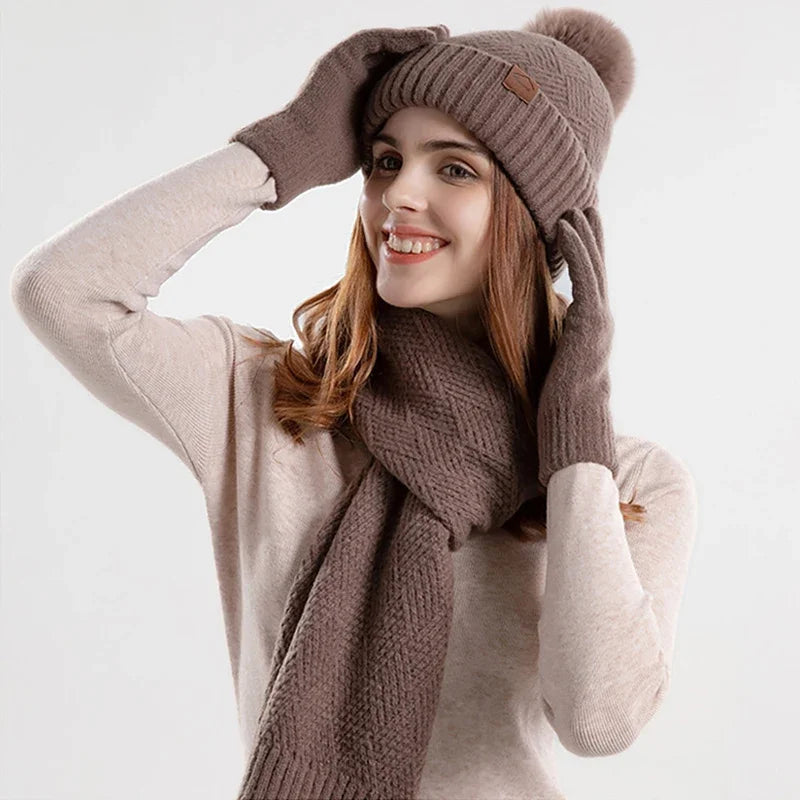 Trendy Ladies Winter Beanie Set - Lara-Khaki-The Livary