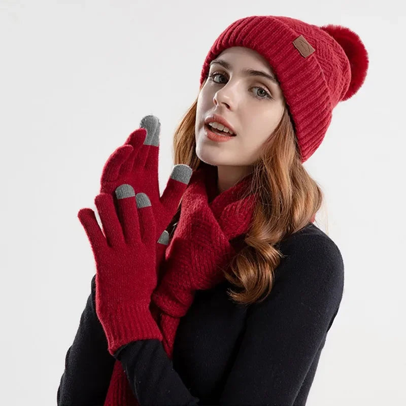 Trendy Ladies Winter Beanie Set - Lara-Bordeaux red-The Livary