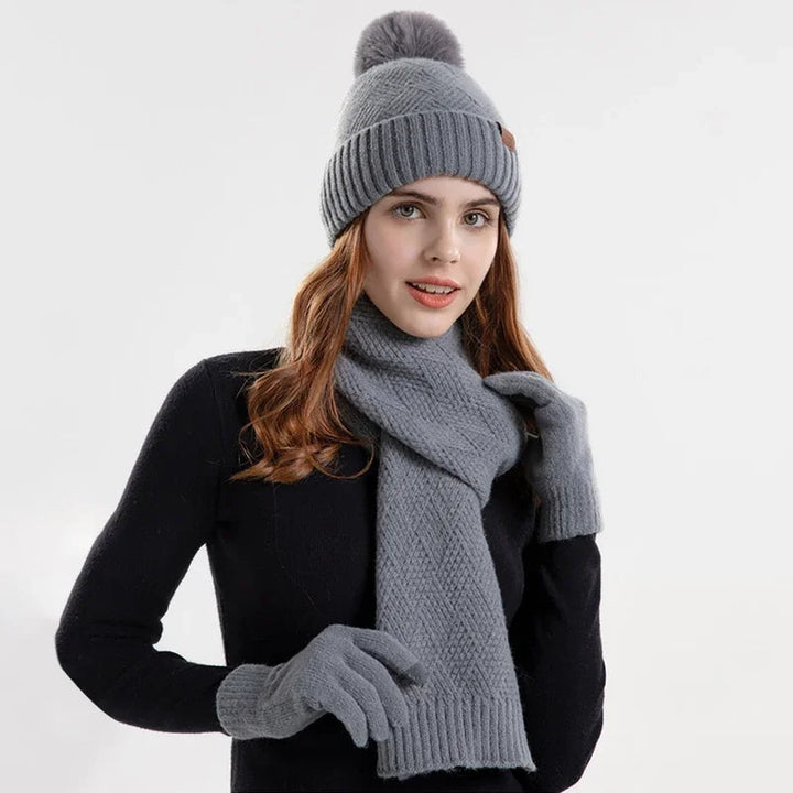 Trendy Ladies Winter Beanie Set - Lara-Grey-The Livary