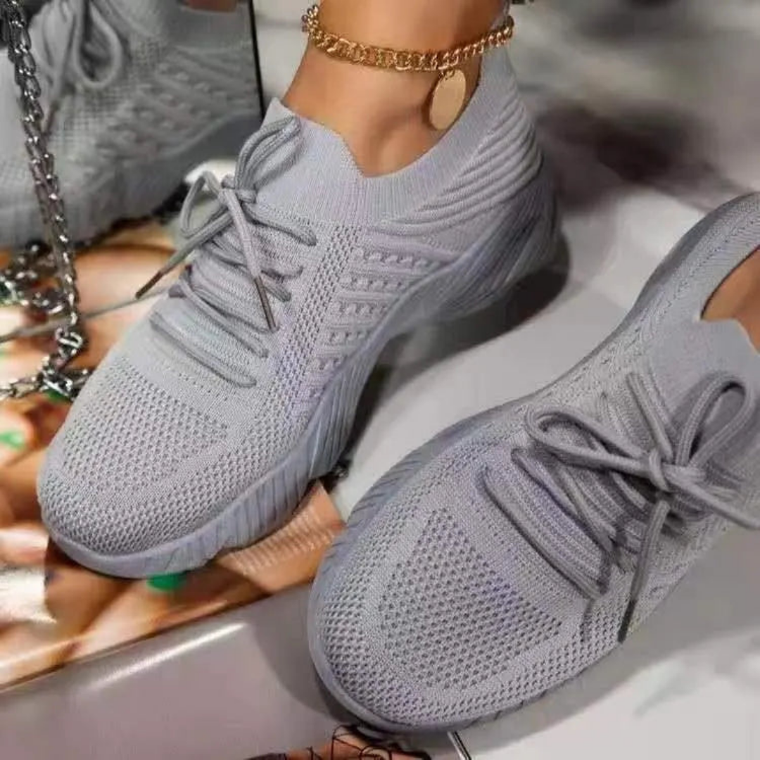 Air-permeable women's chunky sneakers with lacing – Saphira-Grey-3-The Livary
