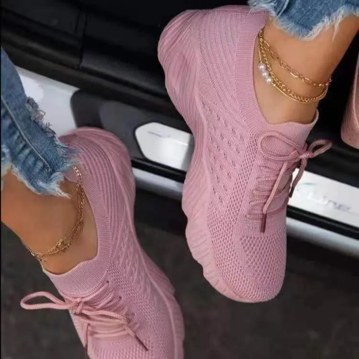 Air-permeable women's chunky sneakers with lacing – Saphira-Pink-3-The Livary