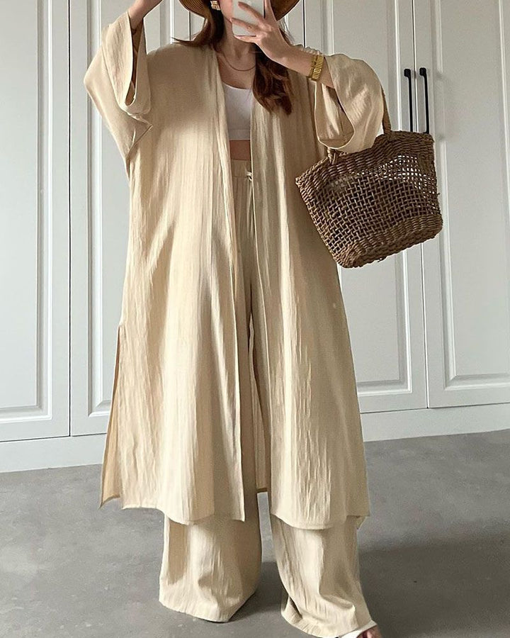 Casual two-piece set for women with vest and trousers – Thalia-Apricot-S-The Livary
