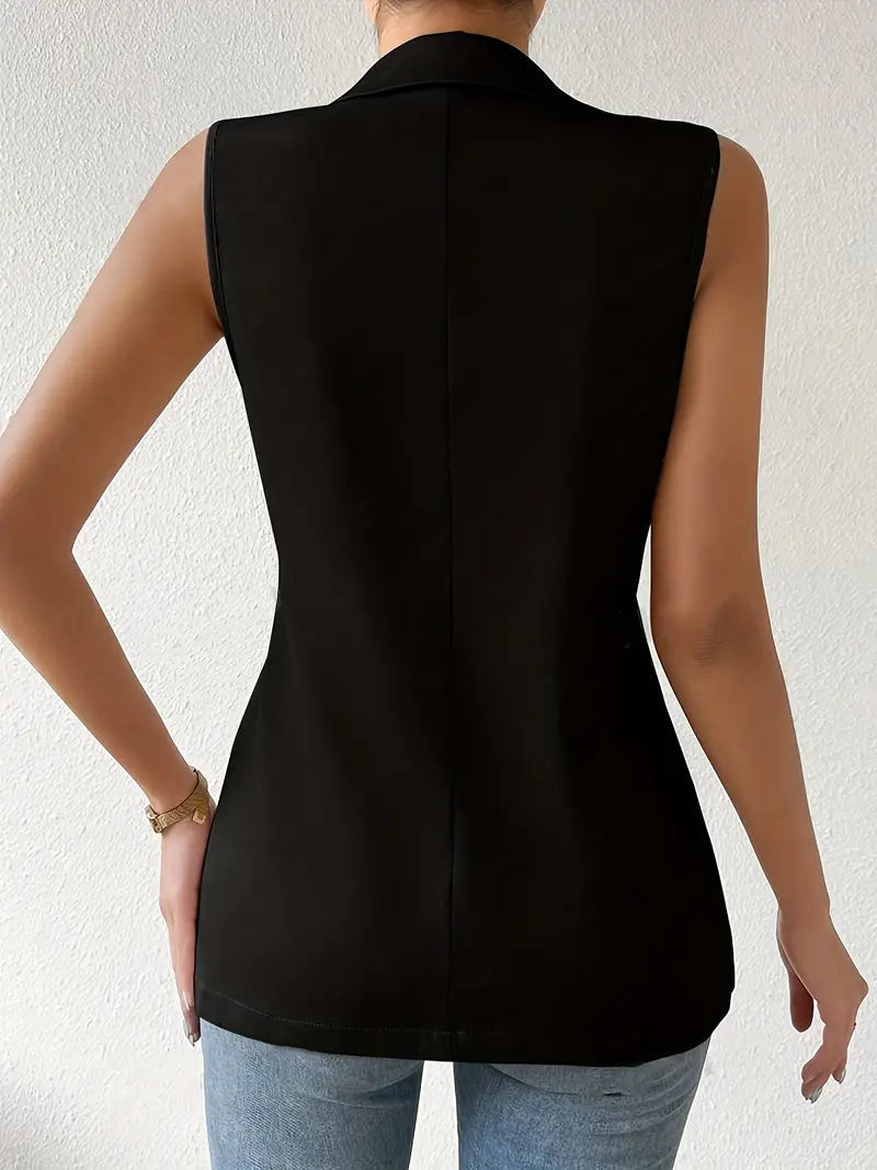 Trendy Sleeveless Blazer with Button Details - Yara-S-The Livary