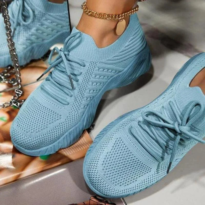 Air-permeable women's chunky sneakers with lacing – Saphira-Light blue-3-The Livary
