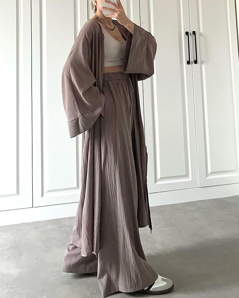 Casual two-piece set for women with vest and trousers – Thalia-Khaki-S-The Livary