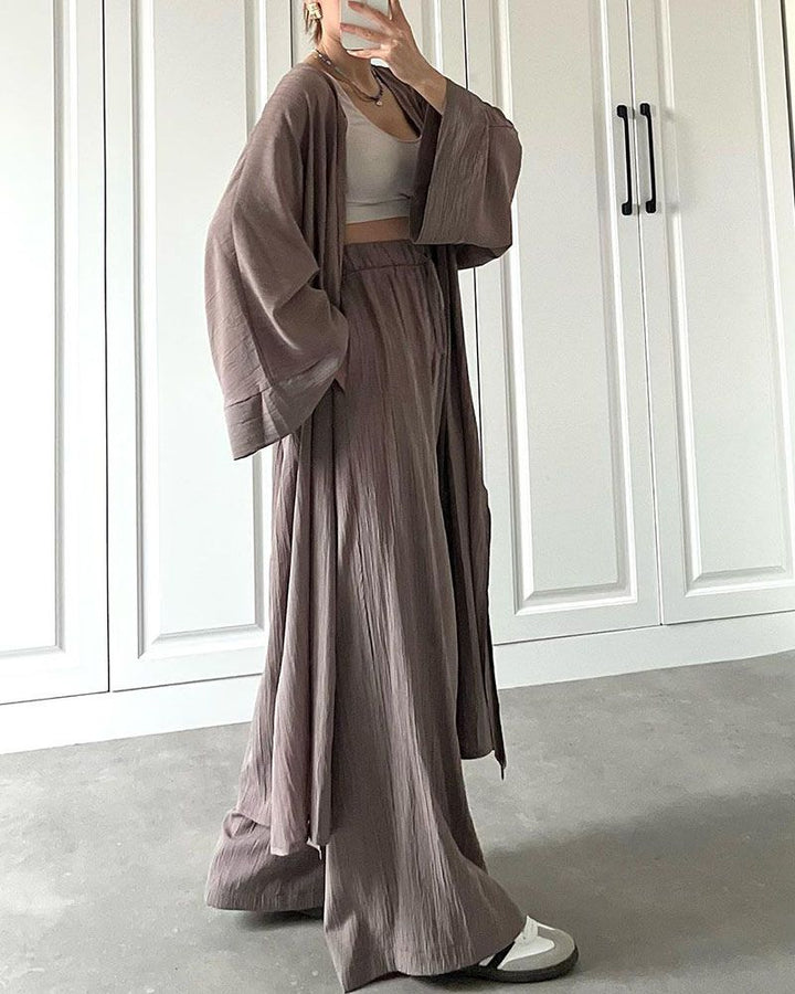 Casual two-piece set for women with vest and trousers – Thalia-Khaki-S-The Livary