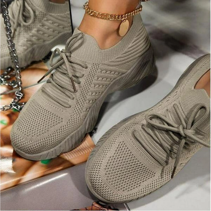 Air-permeable women's chunky sneakers with lacing – Saphira-Khaki-3-The Livary