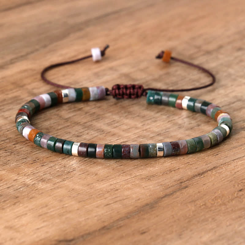 Braided Bracelet with 2.4 mm Natural Stone Rollers - Seraphina-Indian agate-The Livary